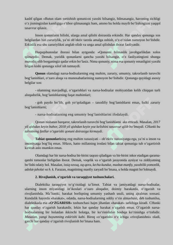 OLAMNING UNIVERSAL ALOQALARI VA RIVOJLANISH. FALSAFANING QONUN VA KATEGORIYALARI 2