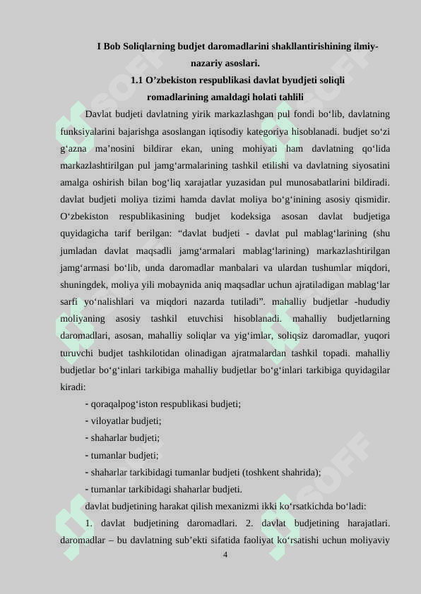 Mahalliy byudjetlar daromadlarining shakllanishida umumdavlat soliqlarining oʻrni va ahamiyati 4