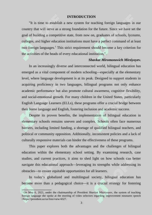 NAVIGATING BILINGUAL EDUCATION ANALYZING THE ADVANTAGES AND OBSTACLES IN PRIMARY SCHOOL SETTINGS 3