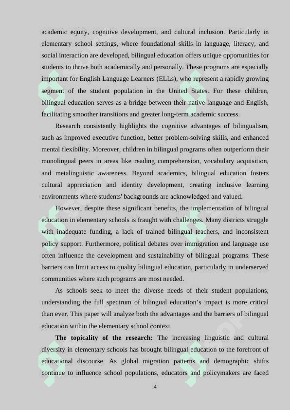 NAVIGATING BILINGUAL EDUCATION ANALYZING THE ADVANTAGES AND OBSTACLES IN PRIMARY SCHOOL SETTINGS 4