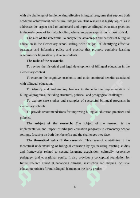 NAVIGATING BILINGUAL EDUCATION ANALYZING THE ADVANTAGES AND OBSTACLES IN PRIMARY SCHOOL SETTINGS 5