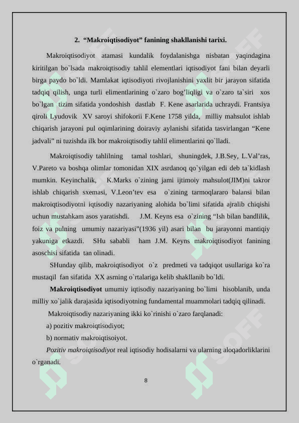 Makroiqtisodiyotni fan sifatida shakllanishi va rivojlanishi 8