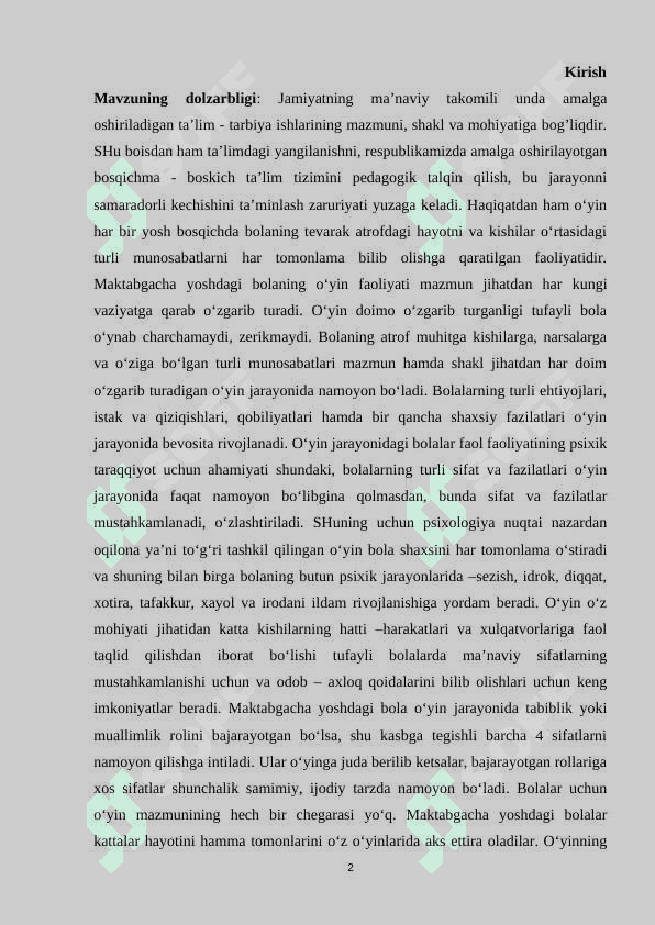 Maktabgacha ta’lim tashkilotidagi rivojlantiruvchi syujetli rolli o’yinlar va drammalashtirish markazi faoliyati haqida  tushuncha 2