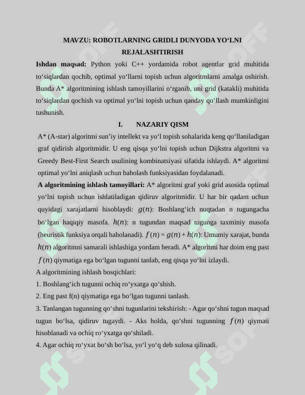 ROBOTLARNING GRIDLI DUNYODA YO‘LNI REJALASHTIRISH 2