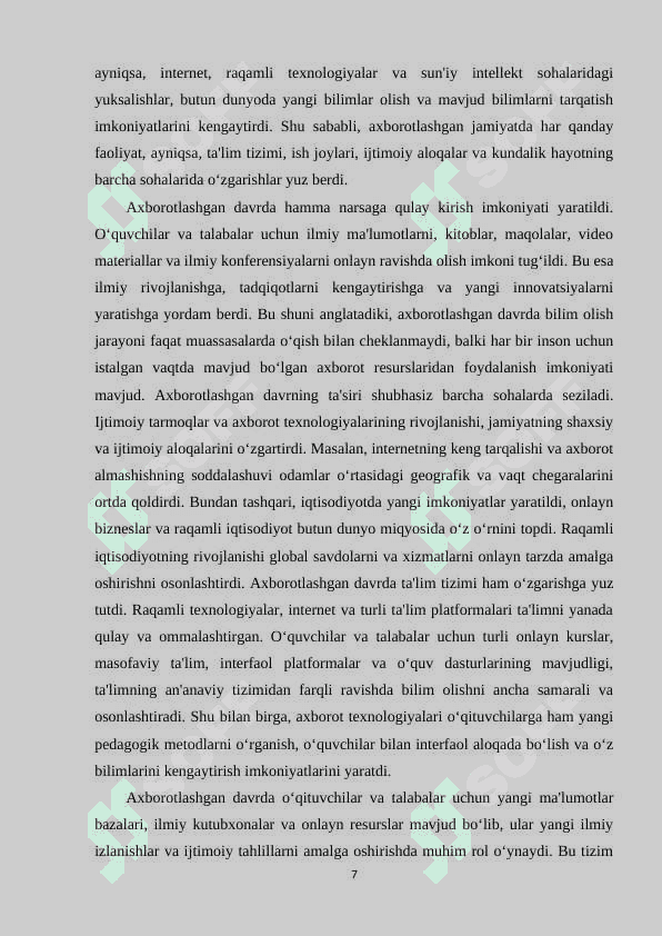AXBOROTLASHGAN DAVRDA O‘QUVCHILAR ILMIY DUNYOQARASHINI KENGAYTIRISH. 6