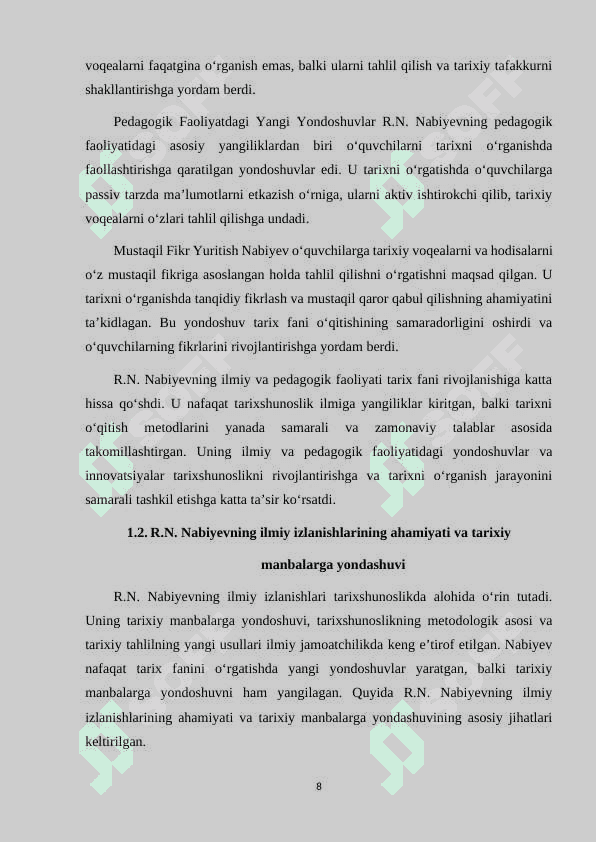 R.N.NABIYEVNING TARIX FANINING RIVOJLANISHIGA QO'SHGAN HISSASI 8