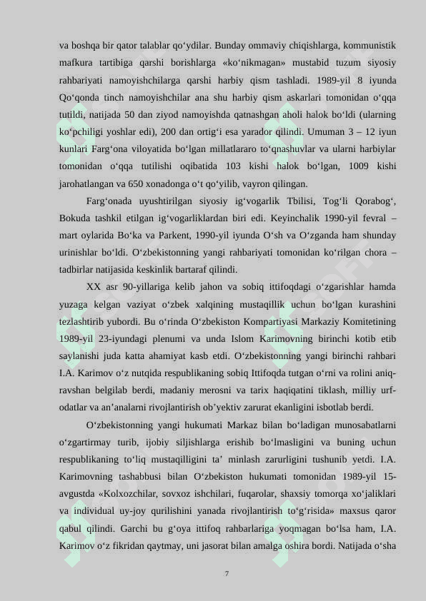 O‘zbekiston mustaqillik yo‘lida (1985-1989-yillar). 7