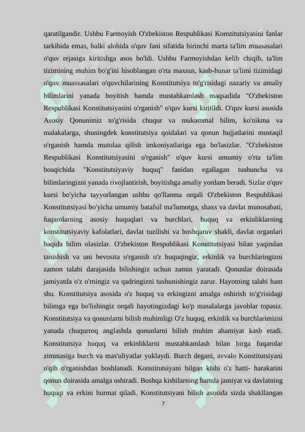 O‘zbekiston Respublikasi Konstitutsiyasi 7