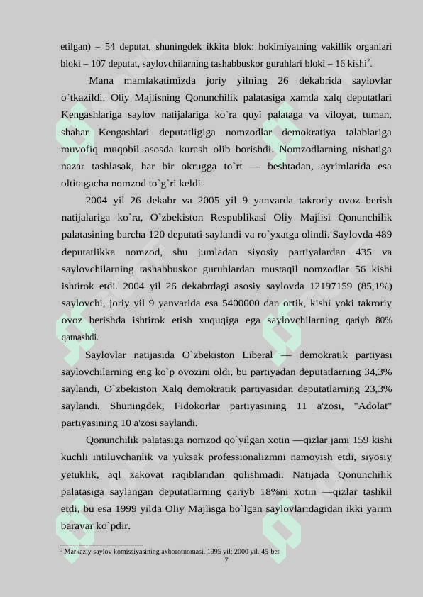 O‘zbekiston Respublikasi Oliy Majlisining shakllantirilishi 7