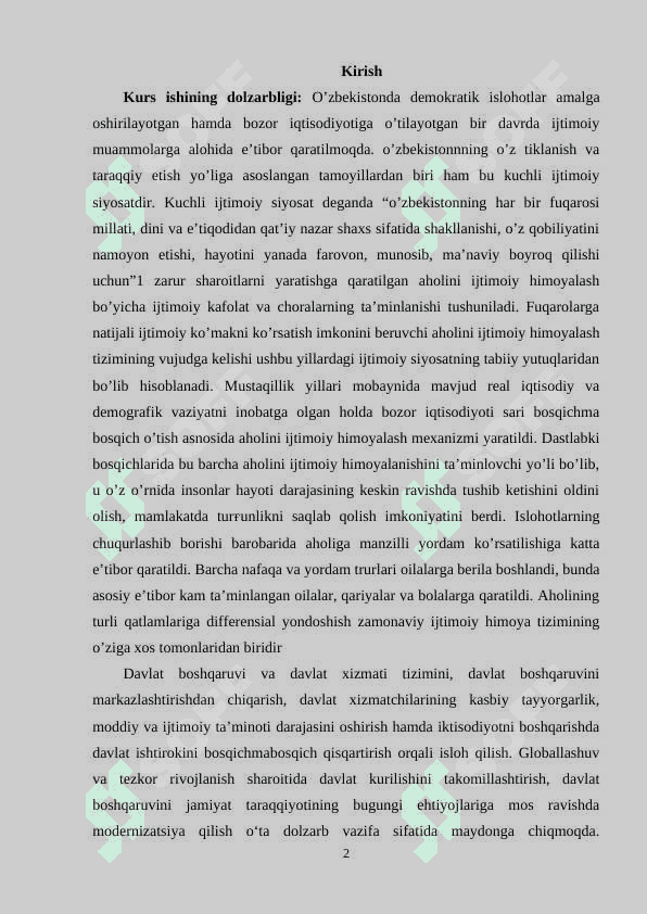 O‘zbekiston Respublikasida ijtimoiy sohada amalga oshirilayotgan islohotlar va ularning ahamiyati 2