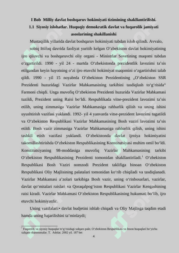 O‘zbekistonda demokratik, fuqarolik jamiyati asoslarining shakllanishi, amalga oshirilgan siyosiy islohotlar. 4