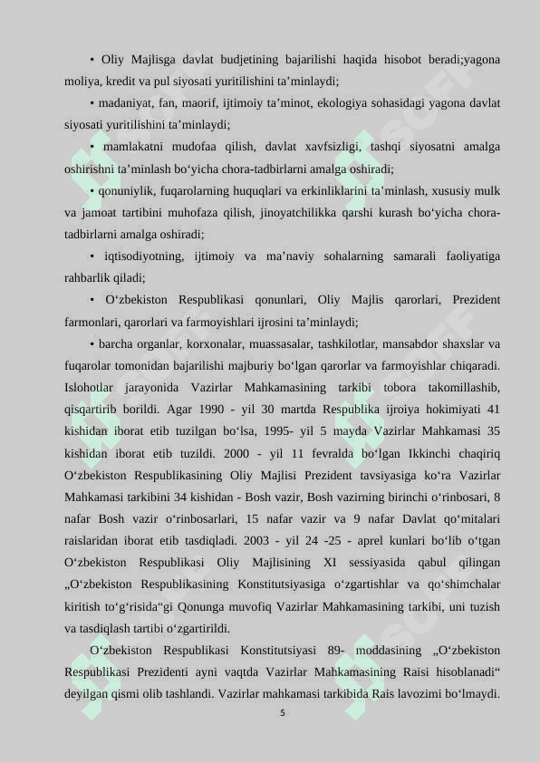 O‘zbekistonda demokratik, fuqarolik jamiyati asoslarining shakllanishi, amalga oshirilgan siyosiy islohotlar. 5