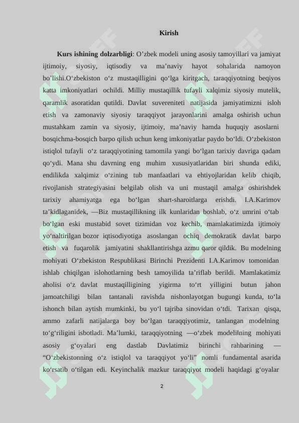 O‘zbekistonning o‘ziga xos istiqlol va taraqqiyot yo‘li 2