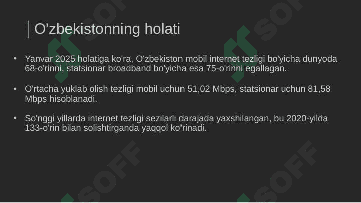 O'zbekistonda internet tezligi indeksi 8