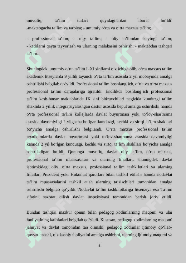 O’zbekiston Respublikasida ta’lim tizimining ustuvor negizlari 8