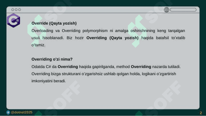 C# da overriding qilish 2