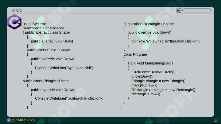 C# da overriding qilish 4