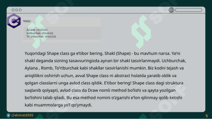 C# da overriding qilish 5