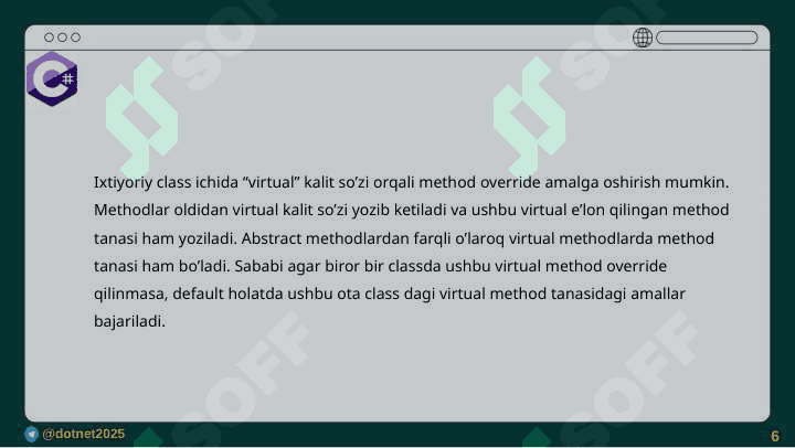 C# da overriding qilish 6