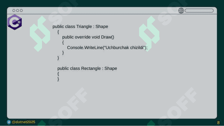 C# da overriding qilish 8
