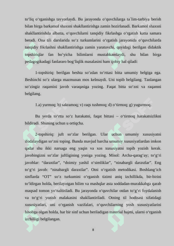 ONA TILI DARSLARIDA SO`Z TURKUMLARINI O`TISH USULLARI 8