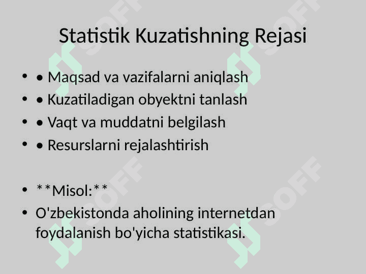 Statistik Kuzatishning Rejasi 2