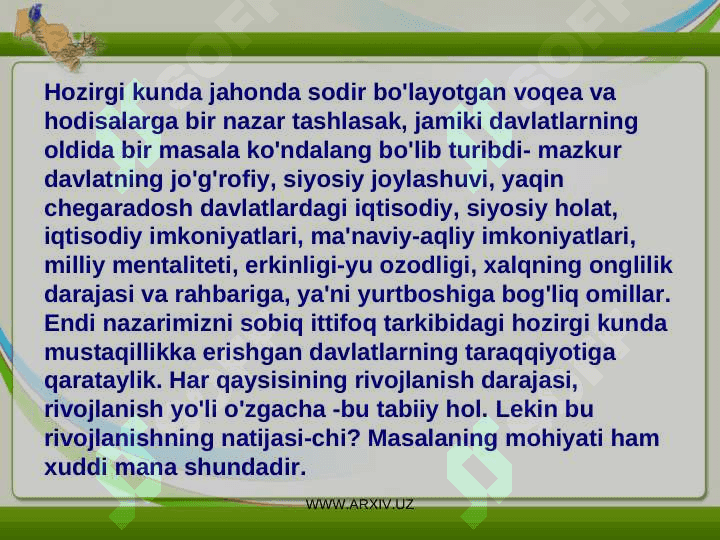Mustaqillik yillarida o’zbekistonda iqtisodiy va madaniy taraqqiyot 3