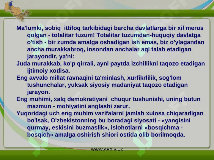 Mustaqillik yillarida o’zbekistonda iqtisodiy va madaniy taraqqiyot 4