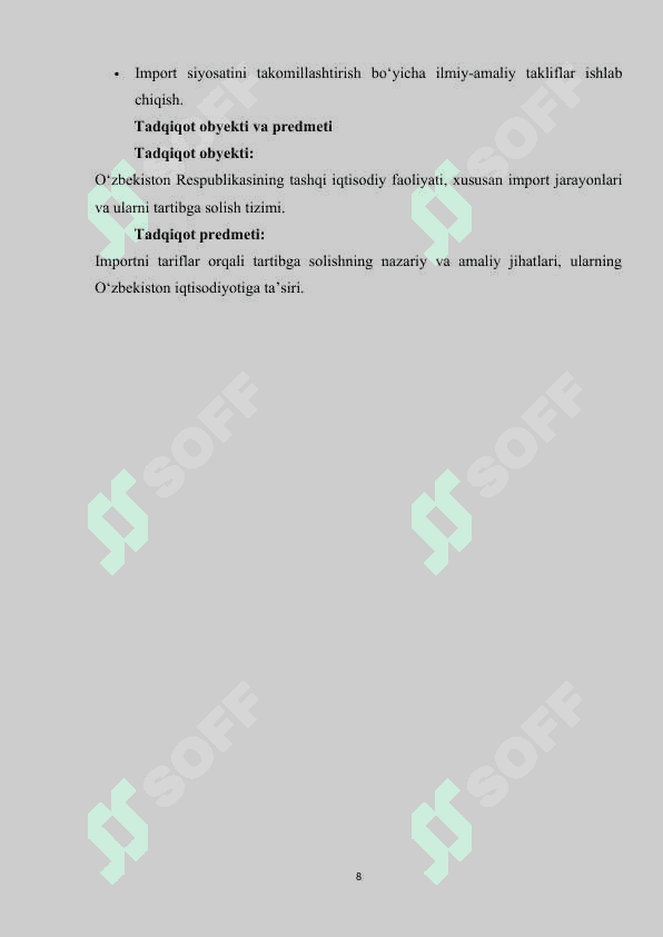 Importni tariflar orqali tartibga solish (O’zbekiston Respublikasi misolida) 6