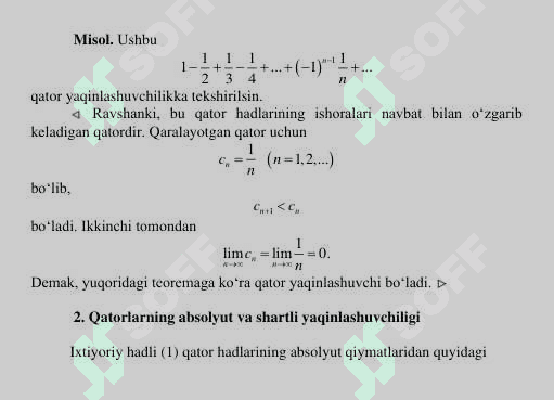Ixtiyoriy hadli qatorlar. Absolyut va shartli yaqinlashuvchi qatorlar 4