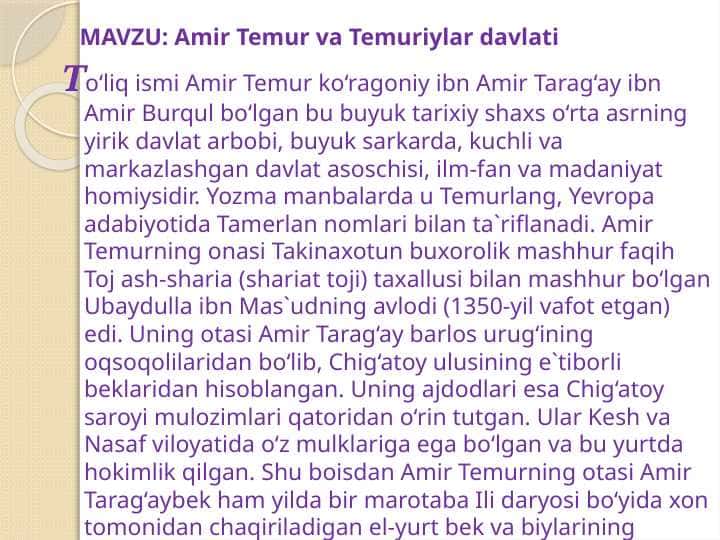 Amir Temur va Temuriylar davlati