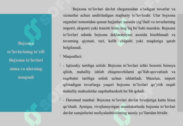 Bojxona to’lovlari va ulani turlari 6