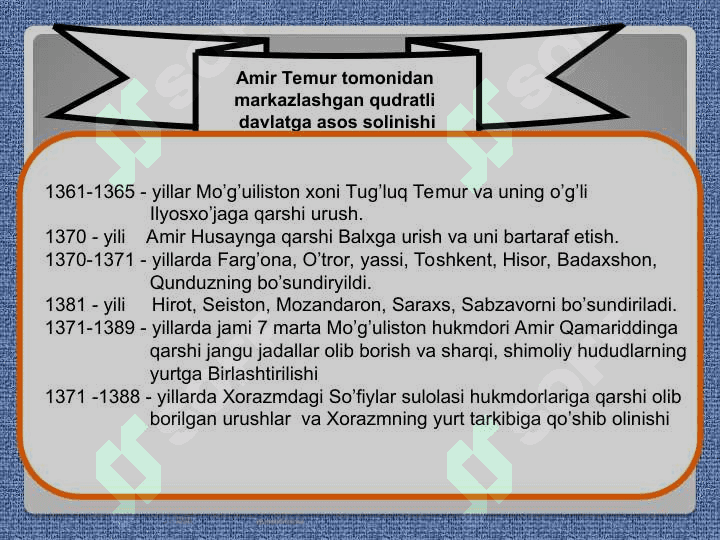 Amir Temur va temuriylar davrida o‘zbek davlatchiligining 4