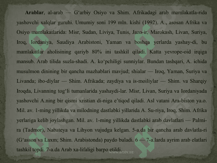 Arab davlatlarining paydo bo’lishi va rivojlanishi 2
