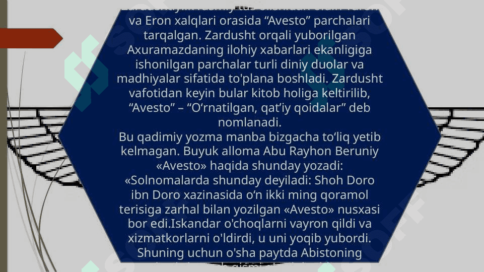Avestoning O'rta Osiyo viloyatlari qadimgi tarixi, ijtimoiy tuzumi, iqtisodiy hayoti va ma'naviy madaniyatini o'rganishdagi ahamiyati 4