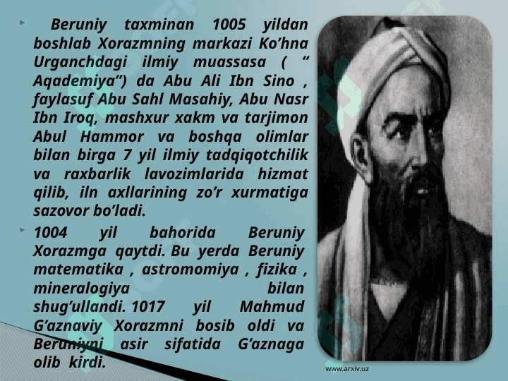 BEruniyning Tabiiy Fanlarga Qo’shgan Hissasi 4