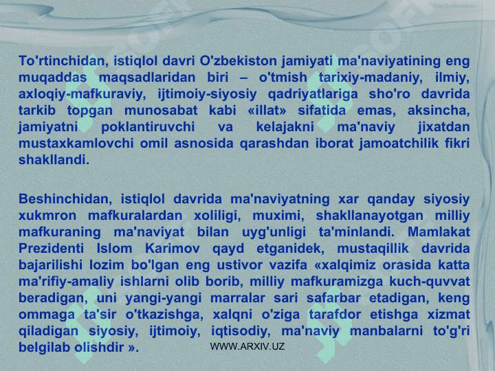 Jamiyatning ijtimoiy-siyosiy taraqqiyoti va g’oyalar rivojlanishining ma’naviy-tarixiy asoslari 7