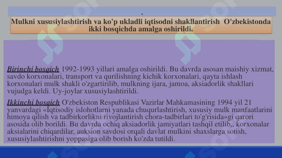Iqtisodiy islohotlar, xususiy mulkchilikning shakllanishi. 5