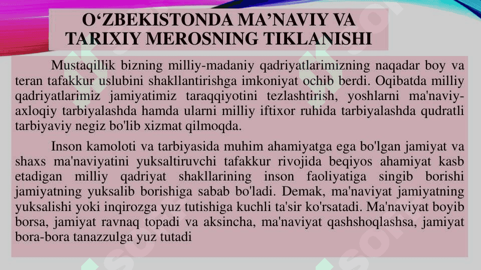 Mustaqillik yillarida O’zbekistonning ma’naviy va madaniy taraqqiyoti 8