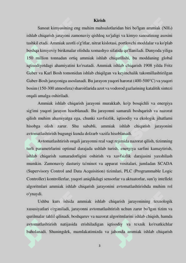 AMMIAK ISHLAB CHIQARISH JARAYONINI AVTOMATLASHTIRISH 2