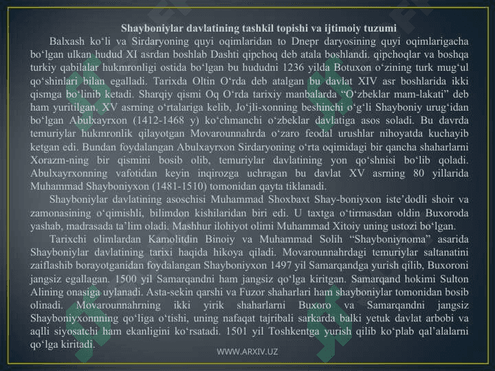Movarounnahr va Xuroson hududida shayboniylar 3