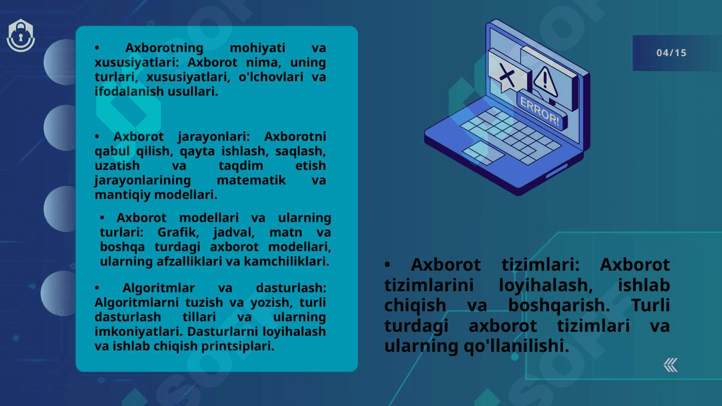 INFORMATIKA VA AXBOROT TEXNOLOGIYALARI FANLARINING MAZMUNI 4