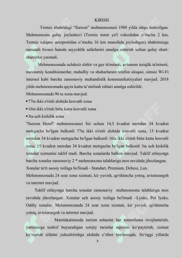 Surxon Hotel mehmonxonasi. Amaliyot hisoboti 3