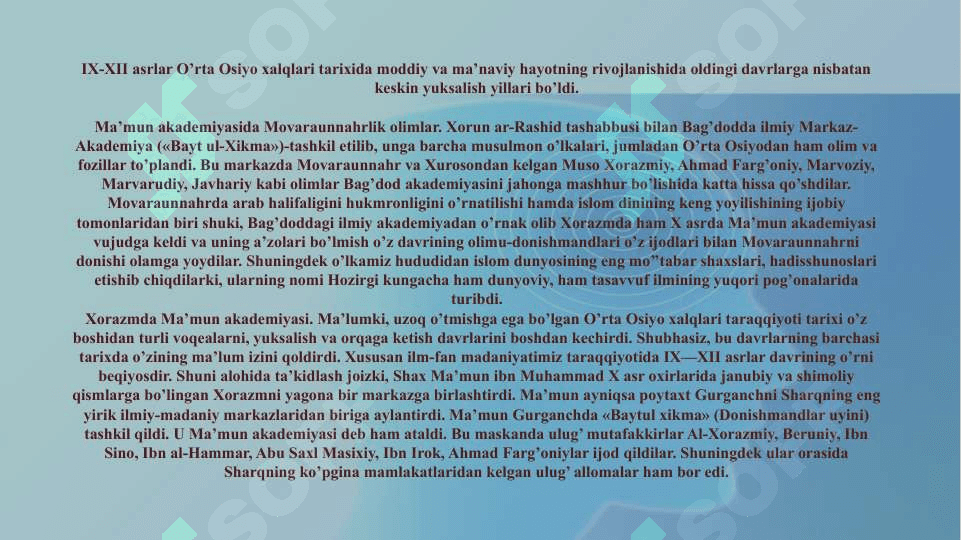 IX-XII asrlarda O’rta Osiyo sivilizatsiyasi 3