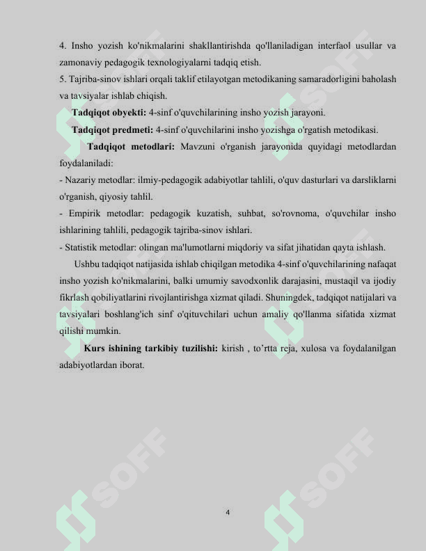 :   4-sinf o'quvchilarini insho yozishga o'rgatish metodikasi 4