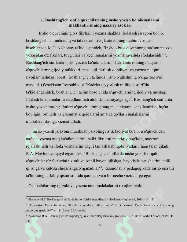 :   4-sinf o'quvchilarini insho yozishga o'rgatish metodikasi 5