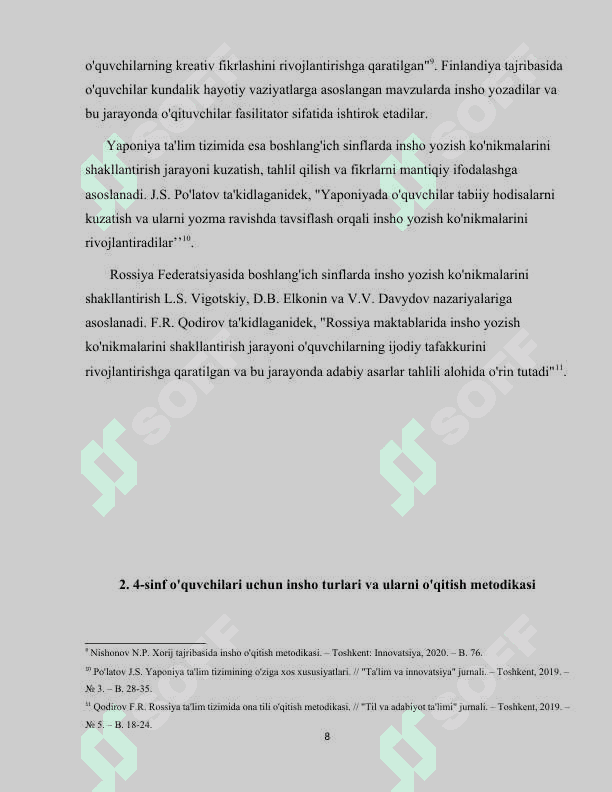 :   4-sinf o'quvchilarini insho yozishga o'rgatish metodikasi 8