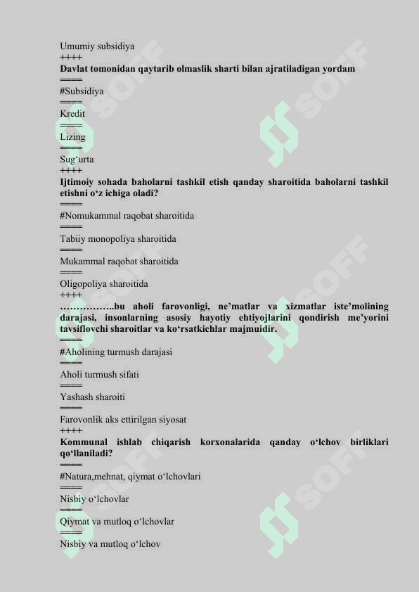 IJTIMOIY IQTISODIYOT test savollari va javoblari 6