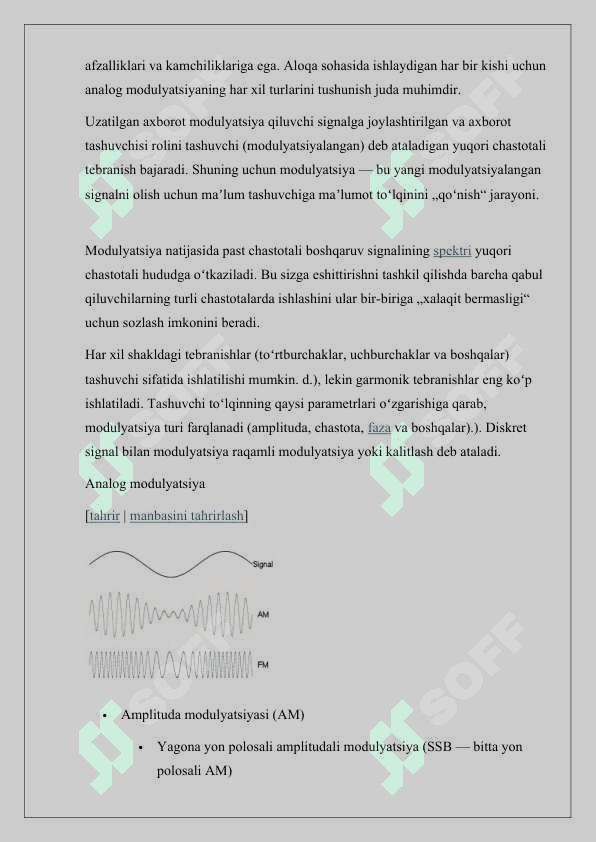 ANALOG SIGNALLARNI MODULYATSIYA QILISH USULLARI.ULARNING TAVSIFI 3