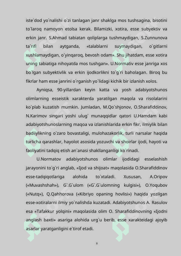 O'zbek adabiyotida esse janri va uning taraqqiyot tamoyillari 8
